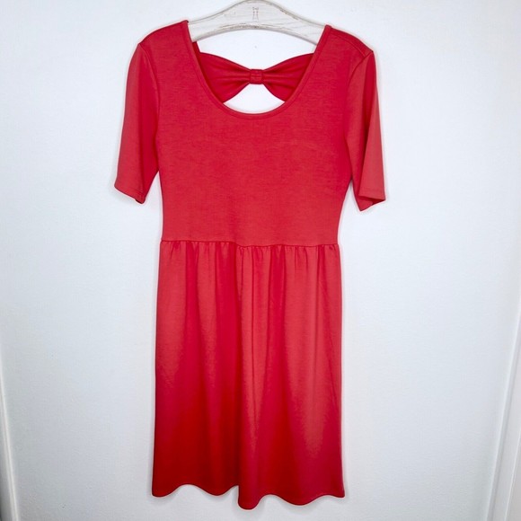 Garnet Hill Dresses & Skirts - Garnet Hill Womens Knit Dress Size Small Coral Short Sleeve Bow Open Back Casual
